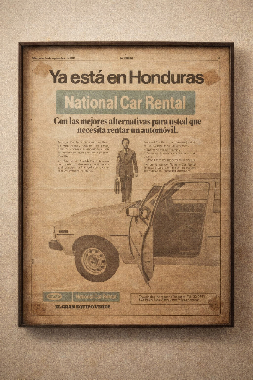 Anuncio National Car Rental Honduras 1980